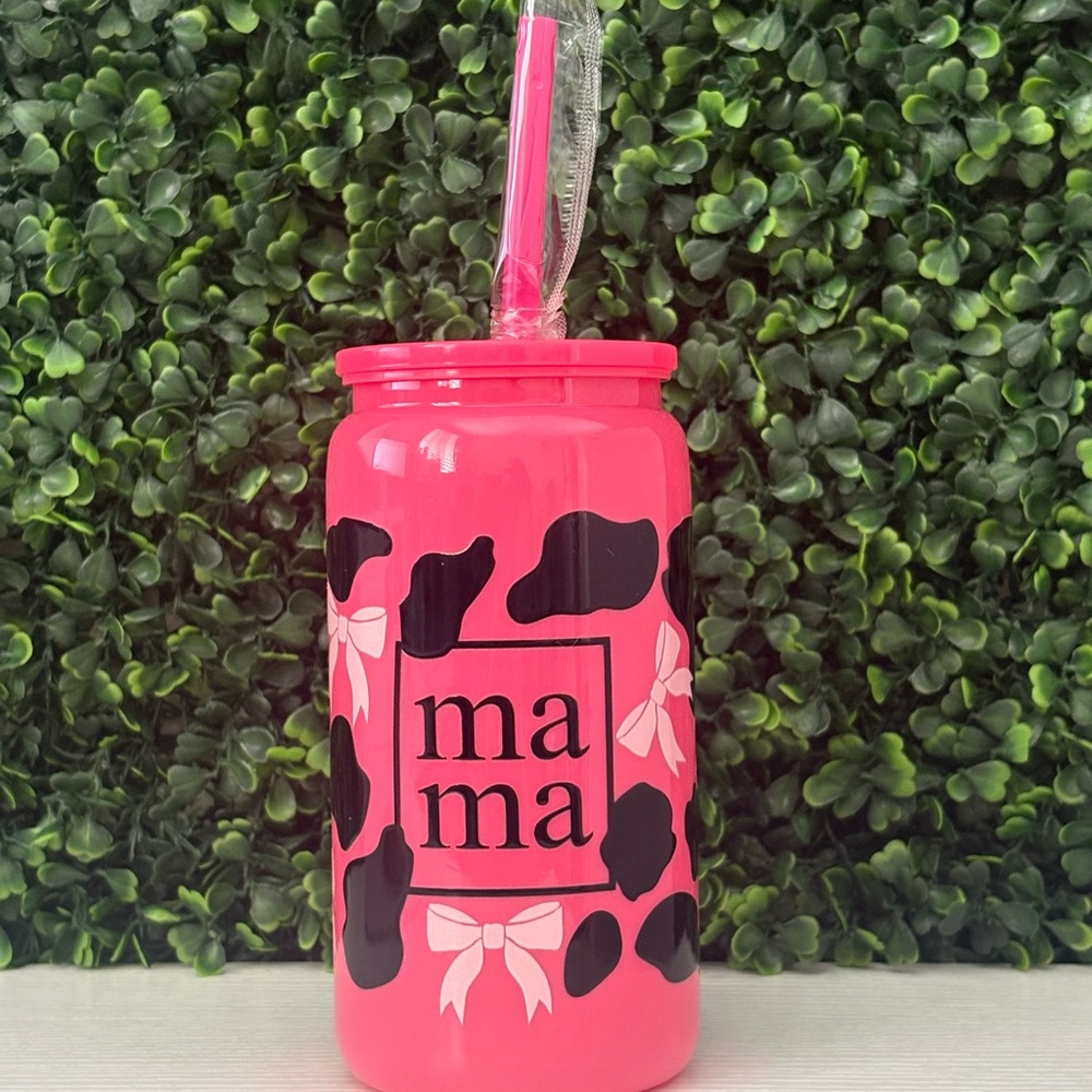 Pink "mama" Plastic Libbey cup 16oz